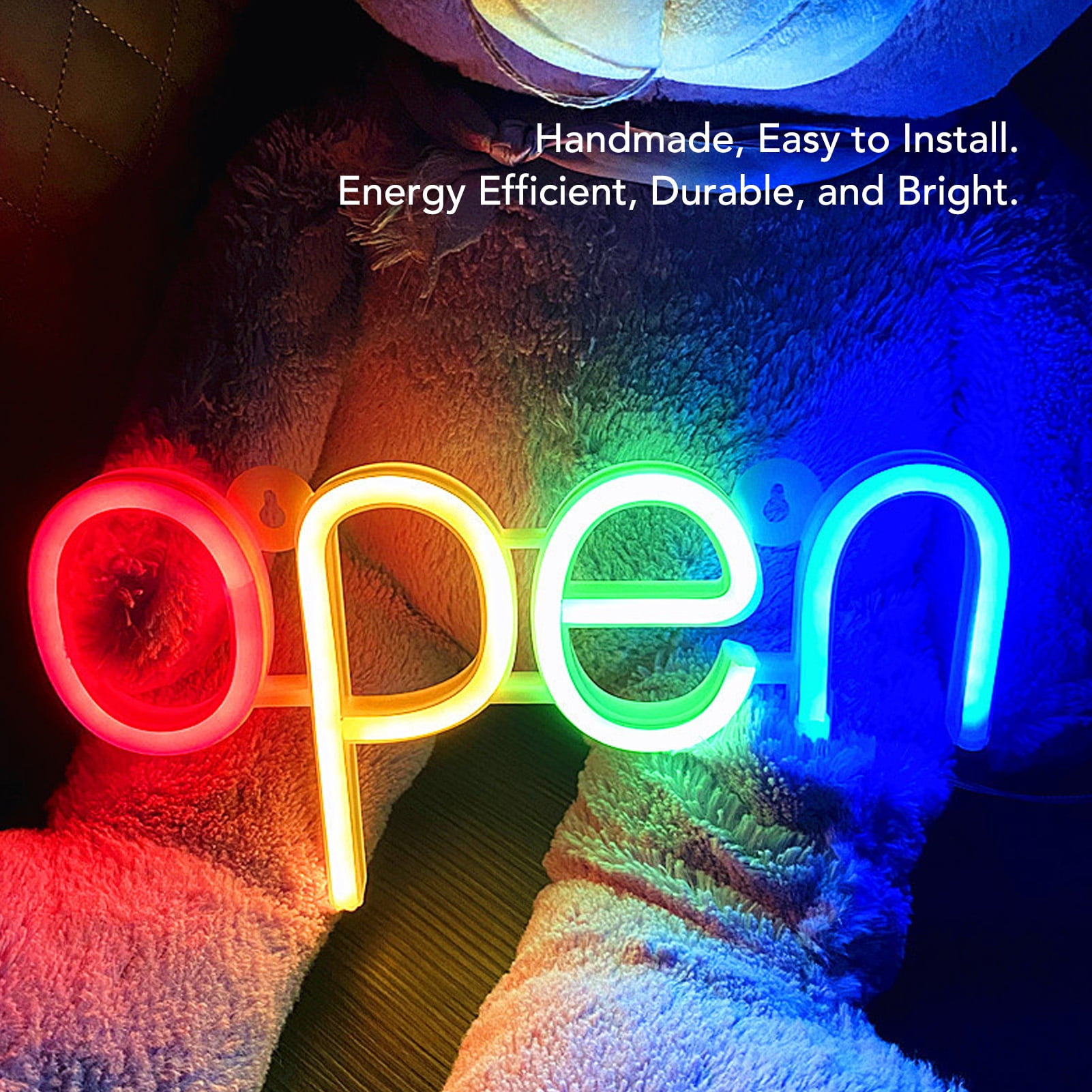 YAHHU 13.8x7.3in Bright RGB LED Neon Open Sign Multi-Color Illumination Battery & USB Powered PVC Display Light for Storefront, Window, Bar, Restaurant, Hotel and Party Decor