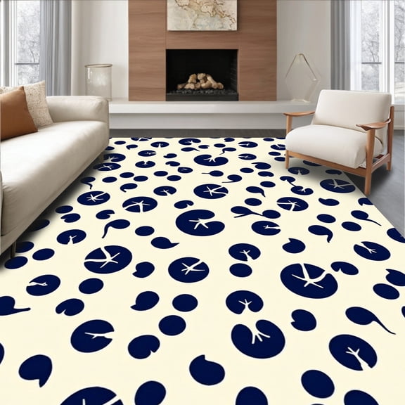ODIKA 4'x6' Machine Washable Non-Slip Area Rug, Modern Interlocking Spotted With And Black Accents High Traffic Rug, Ivory, 321672