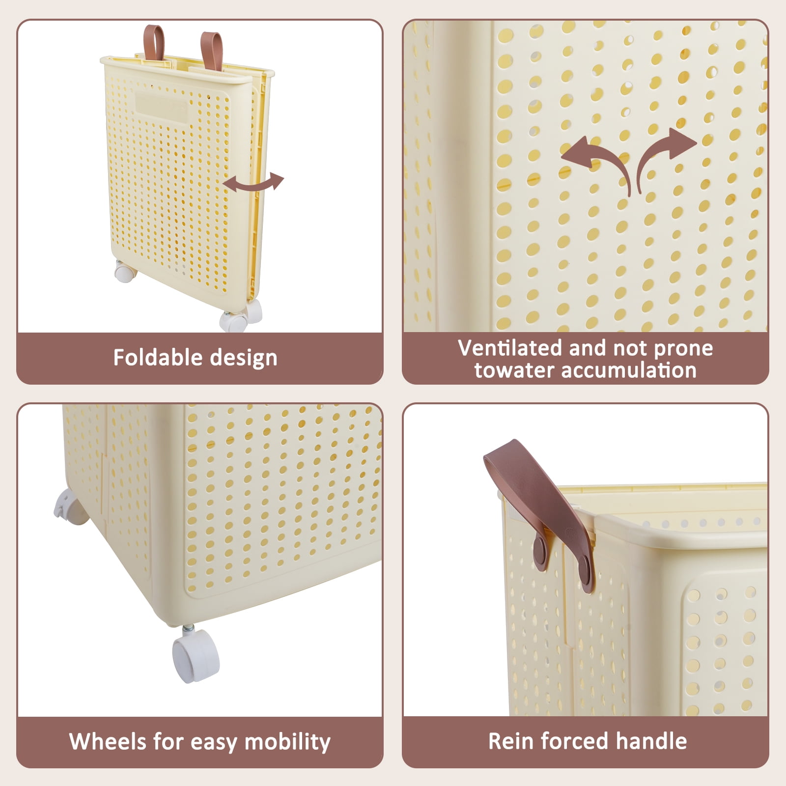 Koomade Large Foldable Wheeled Laundry Hamper with Handles and Ventilated Design