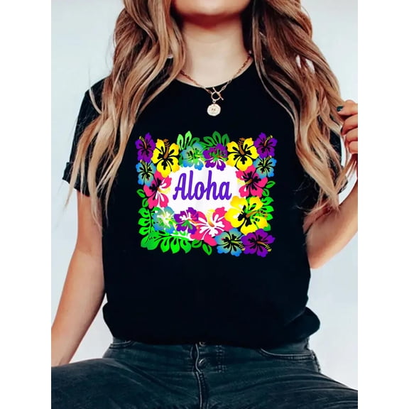 100% Cotton Tiki Party Hawaiian Shirt Luau Party Tshirt Family Vacation T-Shirt Women's Men's Graphic Tee Casual Tops
