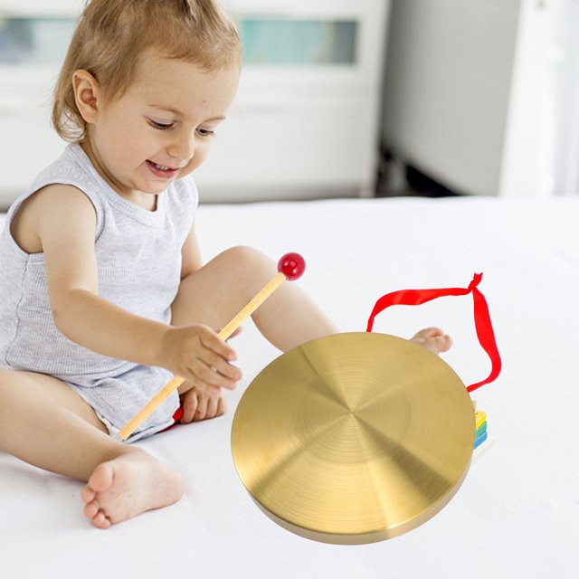 KONTONTY Mini Gong Cuivre Rond en Laiton pour Ouverture d'Entreprise 1 Ensemble