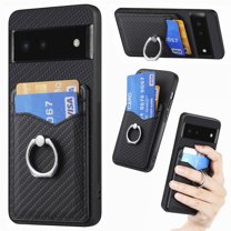 Allytech Wallet Case for Google Pixel 6, Weave Texture TPU Cards Holder Ring Holder Kickstand Shockproof Anti-Scratch Bumper Back Cover Case for Google Pixel 6 - Black