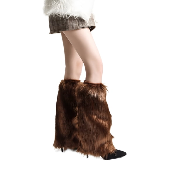 TELOLY Fuzzy Faux Furs Leg Warmers Long Cuffs Cover with Elastic Pair for Carnivals, Boot Cover, Jk Uniform