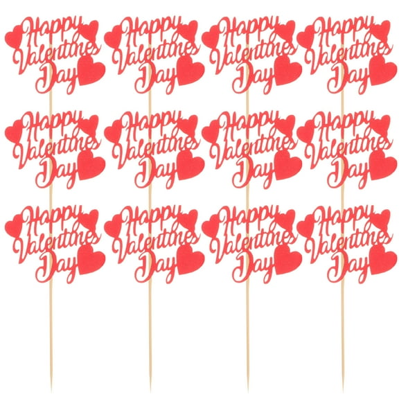 LEORX Valentine Cake Picks with Red Paper and Wood for Decoration Lightweight and Delicate 20pcs