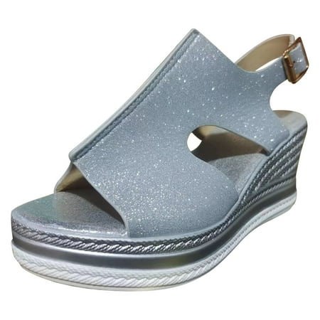 

Dpityserensio Sandals for Women Dressy Summer Women s Slingback Open Toe Wedges High Heels Beach Sandals Silver 7(39)