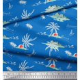 thumbnail image 2 of Soimoi Blue polyester Crepe Fabric Palm Tree & Sunset Beach Print Sewing Fabric Yard 42 Inch Wide, 2 of 3