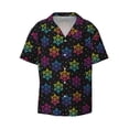 thumbnail image 2 of Lsque Rainbow Snowflake print Men's Cuban Collar Short Sleeve Shirt Summer Beachwear Casual Button Down Fashionable Vacation Leisure Shirt-Small, 2 of 7