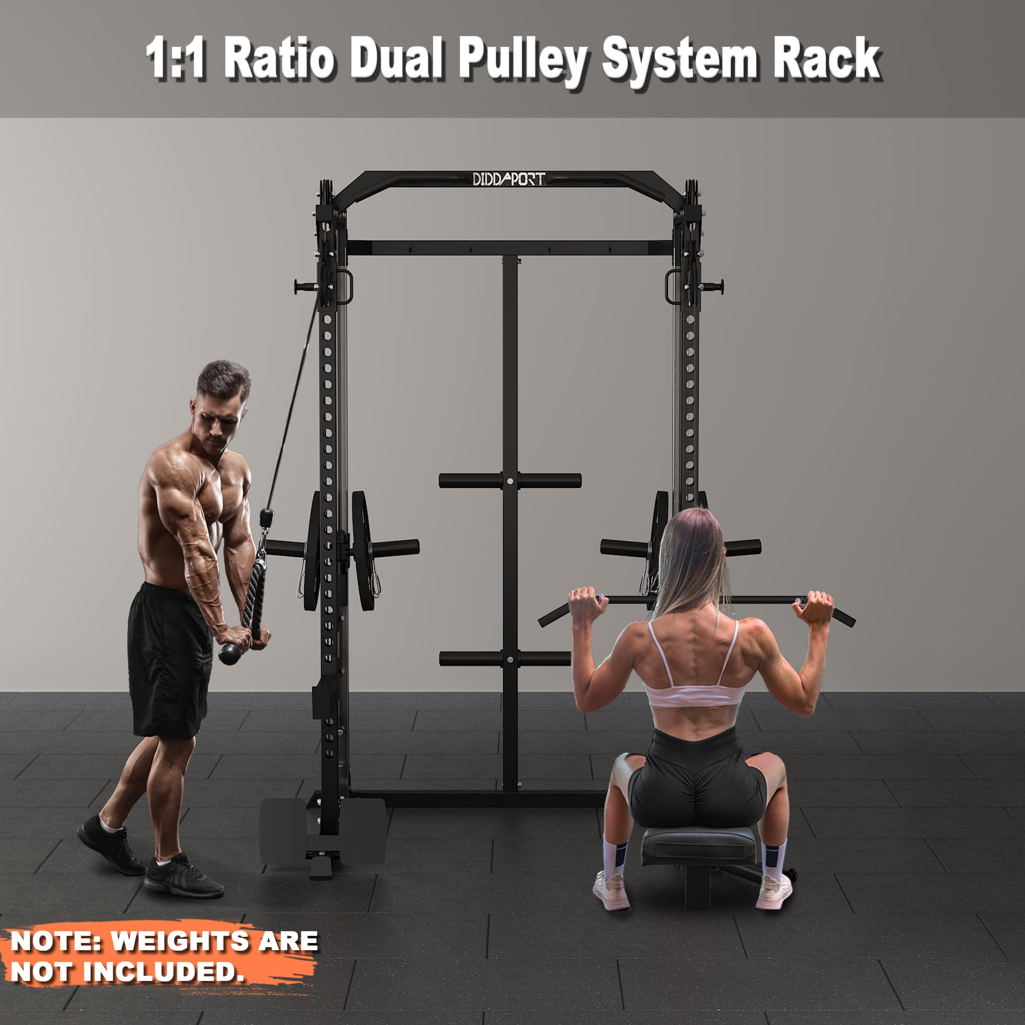 Cofiyard Power Cage, Power Rack with Dual Pulley System, Multi-Functional Weight Training Squat Rack with Cable Crossover, Free Weight Home Gym Workout Machine(Black)