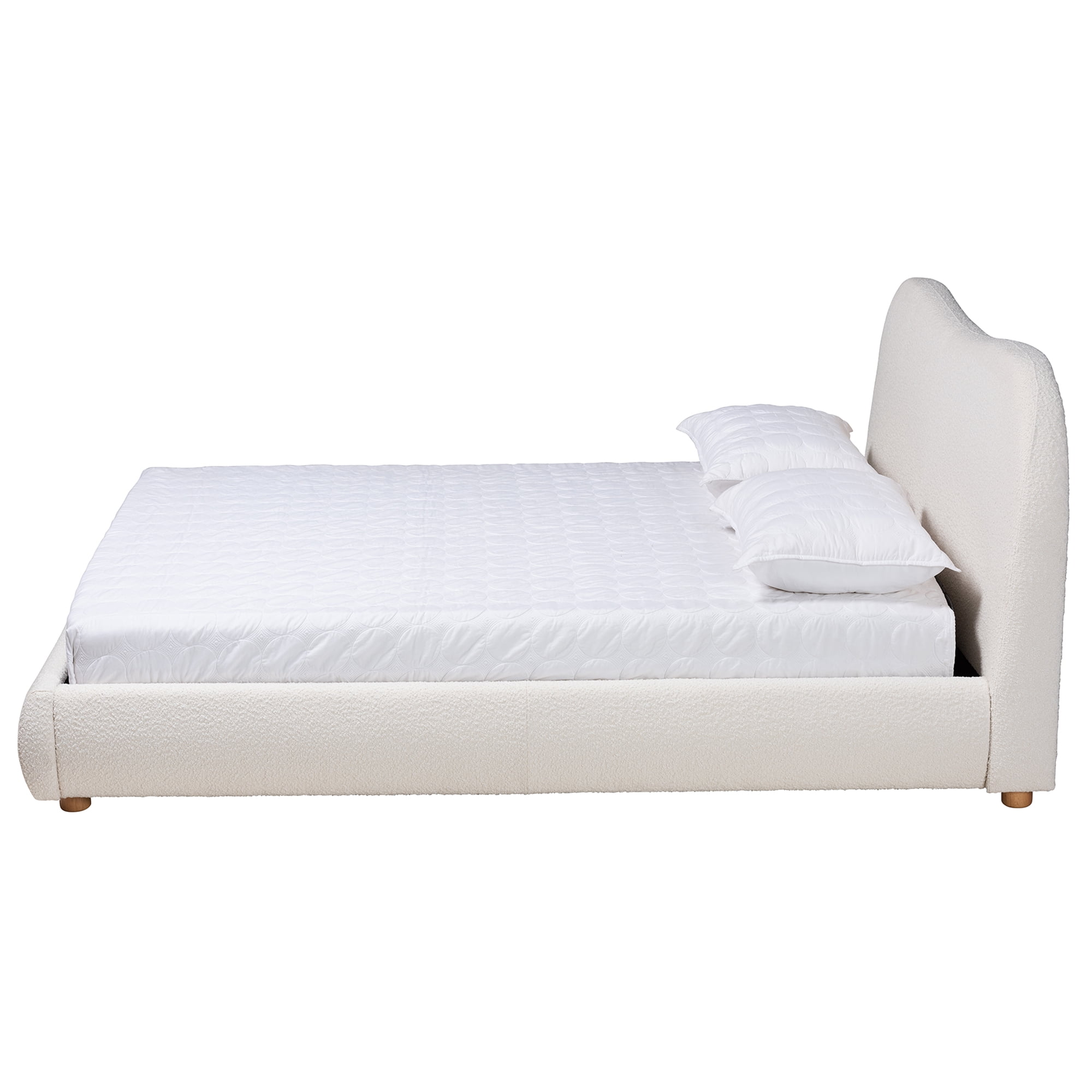 Baxton Studio Maya Mid-Century Modern Cream Boucle Fabric and Oak Brown Finished Wood Queen Size Platform Bed