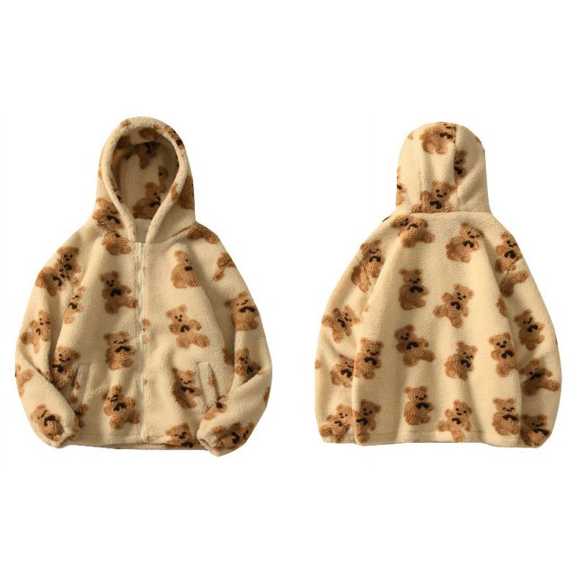 Abrigo con capucha de manga larga con cremallera para mujer, Chaqueta de felpa con estampado en forma de corazón Harajuku, ropa de calle gruesa y cálida para pareja, Invierno