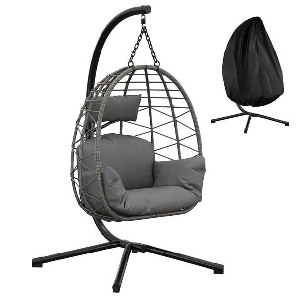 Yeshouse silla colgante de ratán con forma de huevo, plegable para jardín o patio, incluye cojín y funda antipolvo, capacidad de 130 kg, ideal para interior, exterior, balcón o terraza