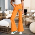 thumbnail image 2 of TGPMGRZ Girls Wide Leg Pants Kids Bootcut School Uniform Slacks Baggy Sweatpants (Heart, Little Girl, 5-6 Years, Orange), 2 of 5