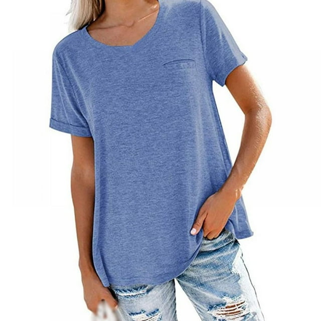 Casual Style Loose Short-sleeved Pockets Stitching Solid Color T-shirt Simple Natural Fashion Ladies Set Short Sleeves