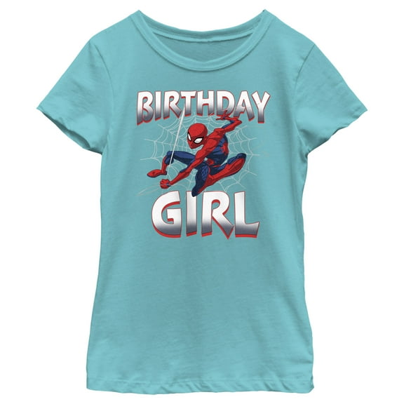 Girl's Marvel Birthday Girl Graphic Tee Tahiti Blue Small