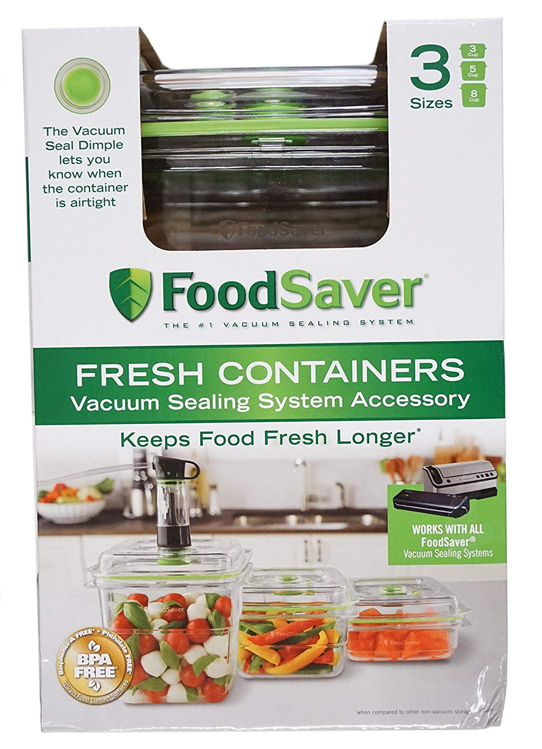 Food Saver Fresh Containers Vacuum Sealing System for Safety Foods 3 Sizes 3 CT 