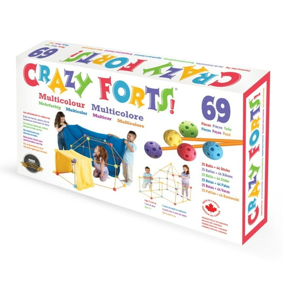 Crazy Forts - 69 Piece Multicolor Fort Building Kit for Kids 5, 6, 7, 8 - Buildable Indoor/Outdoor Kids DIY Stem Toys - 1 Box, 69Pcs