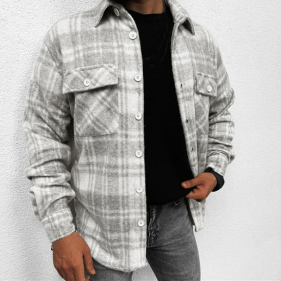 Fznquz Casual Mens Button Up Shirt Gray Flannel Shirts Button down Pocket Long Sleeve Men's Fashion