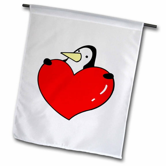 3dRose, Penguin holding red heart cute design, 12 x 18 inch Garden Flag