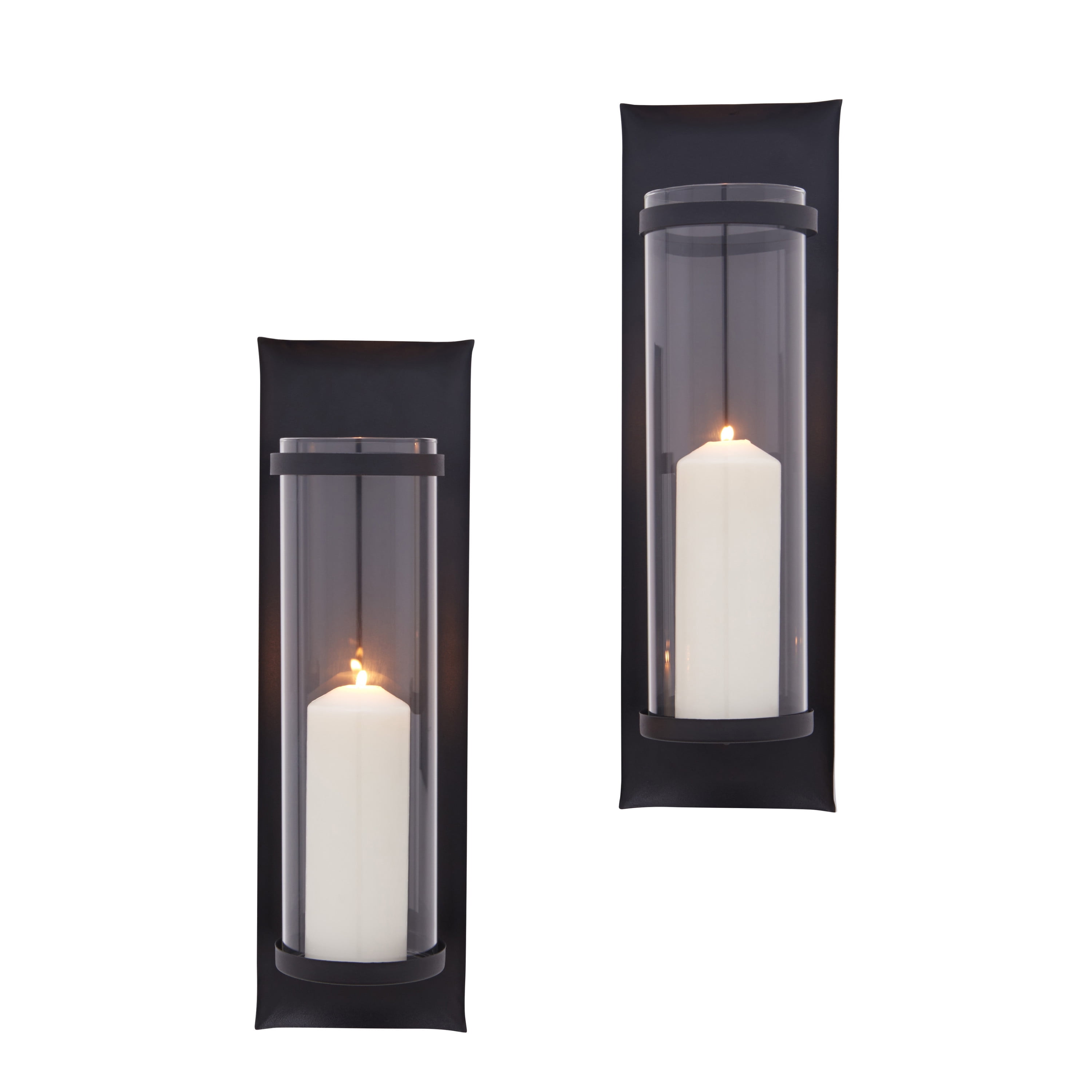 Danya B. Metal Pillar Candle Sconces with Glass Inserts A Wrought