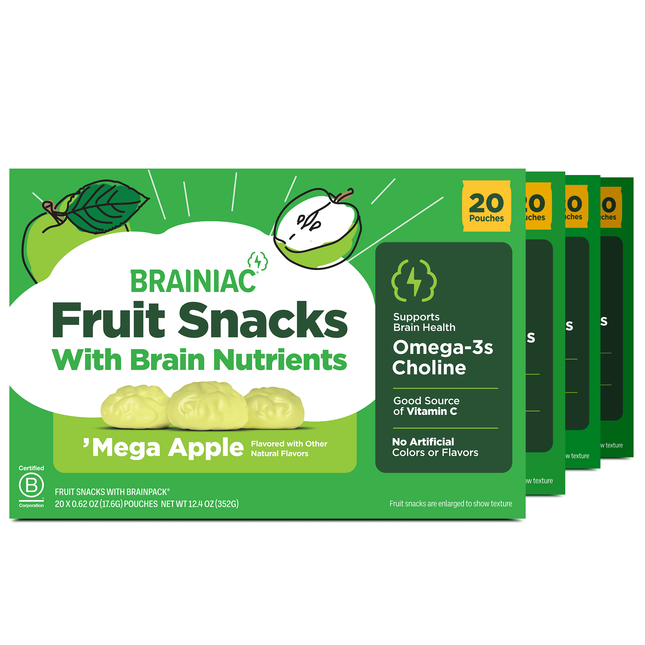 Brainiac Fruit Snacks with BrainPack, 'Mega Apple, 80ct