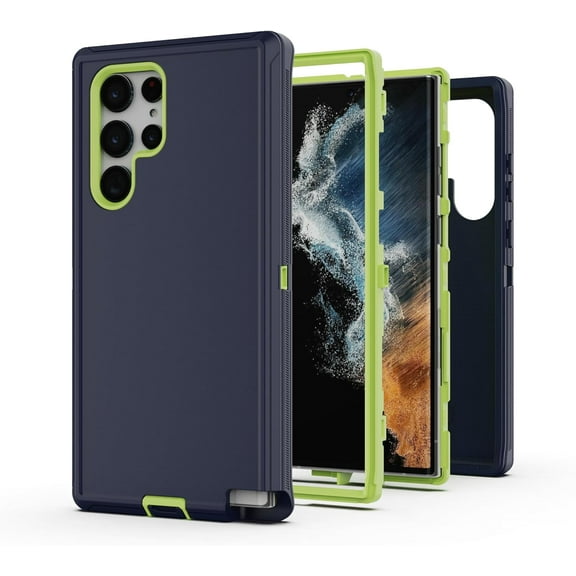 for Galaxy S22 Ultra 5G Case, Heavy Duty Protective Case with [3 Layers] Rugged Rubber Shockproof Protection Cover for Samsung Galaxy S22 Ultra(Dark blue/Green)