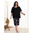 thumbnail image 6 of Homlouue Plus Size Womens Pajama Sets,V-Neck Sleepwear Top&Capri Printed Pants with Pockets,2 Piece Womens Lounge Set(2XL,Black), 6 of 8