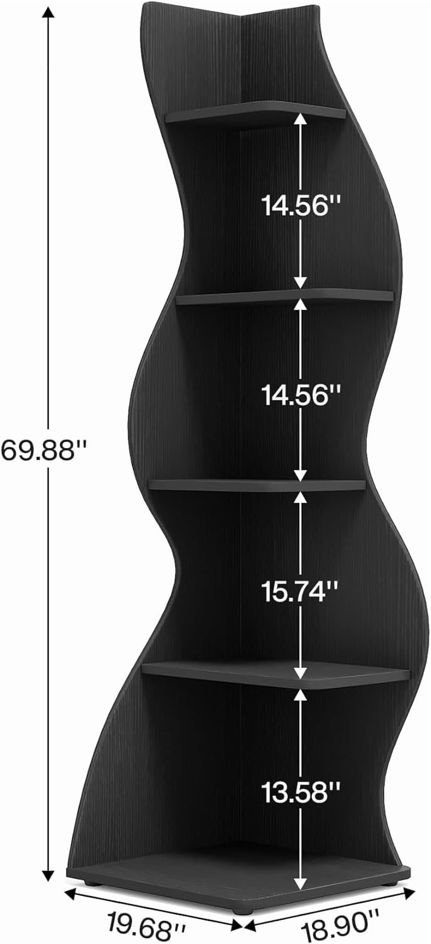 Tribesigns Corner Shelf, Modern 5-Tier Wall Corner Bookshelf, Stylish Corner Small Bookcase Storage Rack Plant Stand with Unique Shape for Living Room, Home Office, (Black)