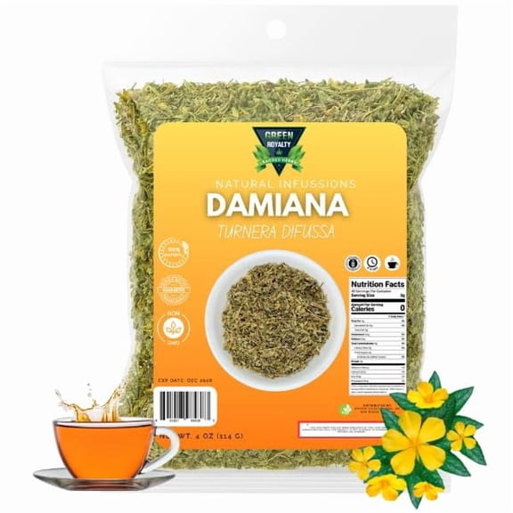 Green Royalty Damiana Leaf Tea 4 oz – Dried Damiana Herb for Herbal Infusions, Natural Tea, Loose Leaf, Non-GMO