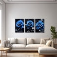thumbnail image 2 of ZHONGYUTONG 3 Piece Blue Rose Canvas Wall Art Black and White Blue Flower Picture Navy Blue Floral Painting for Bathroom Decor Framed (11.00" x 14.00" x 3PCS), 2 of 5