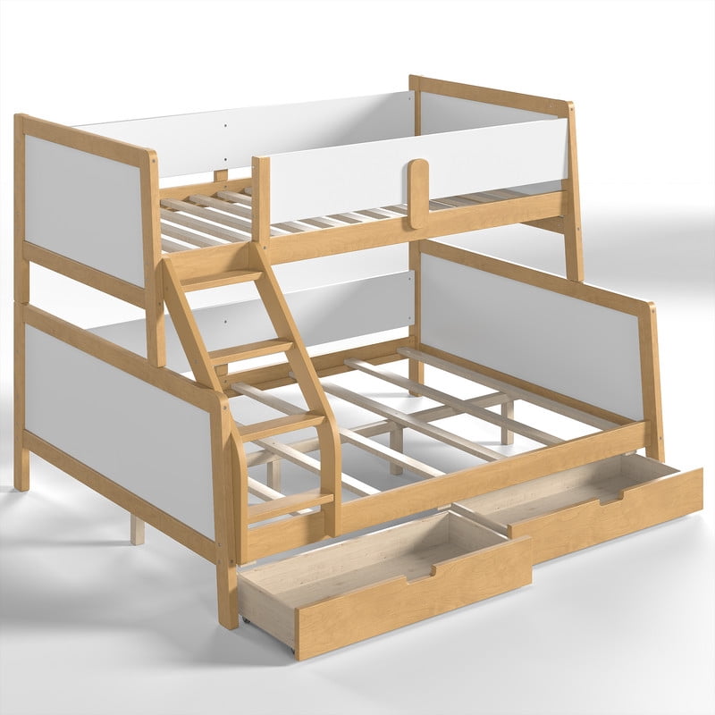 Convertible Twin XL-Over-Queen Wood Bunk Bed Split into 2 Platform Beds, Storage Kids Bed Frame with Under-Bed Drawers