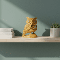 Artisan Carved Wooden Owl - Living Room & Office Decor Sculpture