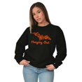 thumbnail image 3 of Haunted Halloween Bat Hanging Out Unisex Plus Fleece Graphic Sweatshirt Brisco Brands 2X, 3 of 5