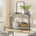 thumbnail image 1 of AKDSteel Farmhouse Console Table, 47 Inch Narrow Long Entryway Table with 2 Drawers Storage, 2 Tier Wood Console for Living Room for Living Room, Entryway Furniture，Grey, 1 of 8