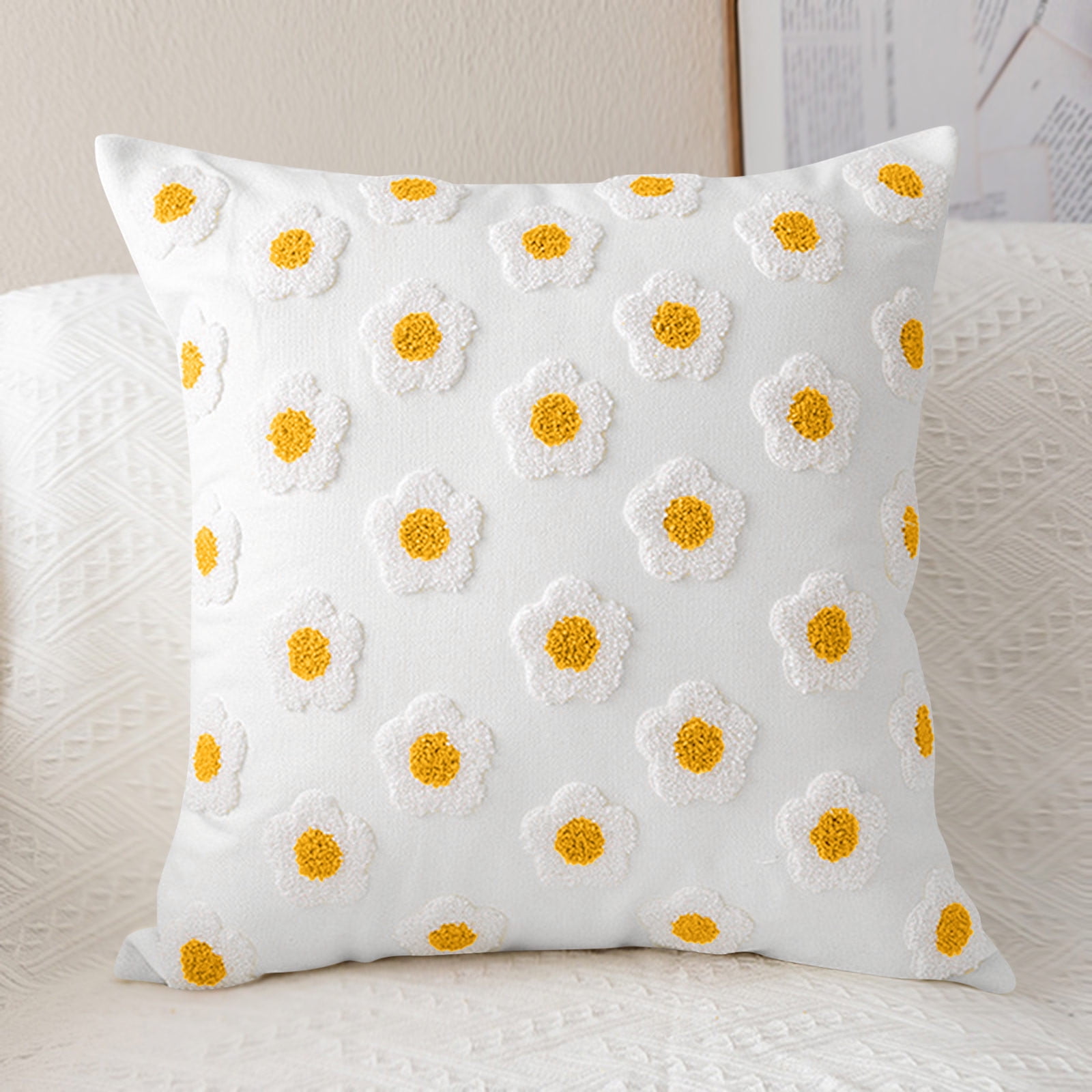 YWIYIUD 2PCS Spring Summer Pillow Cover 18x18Inch Cute Flower Jacquard Pillowcase Soft Comfortable Pillowcase Cushion Case for Couch Sofa Bed Living Room Bedroom Home Decor