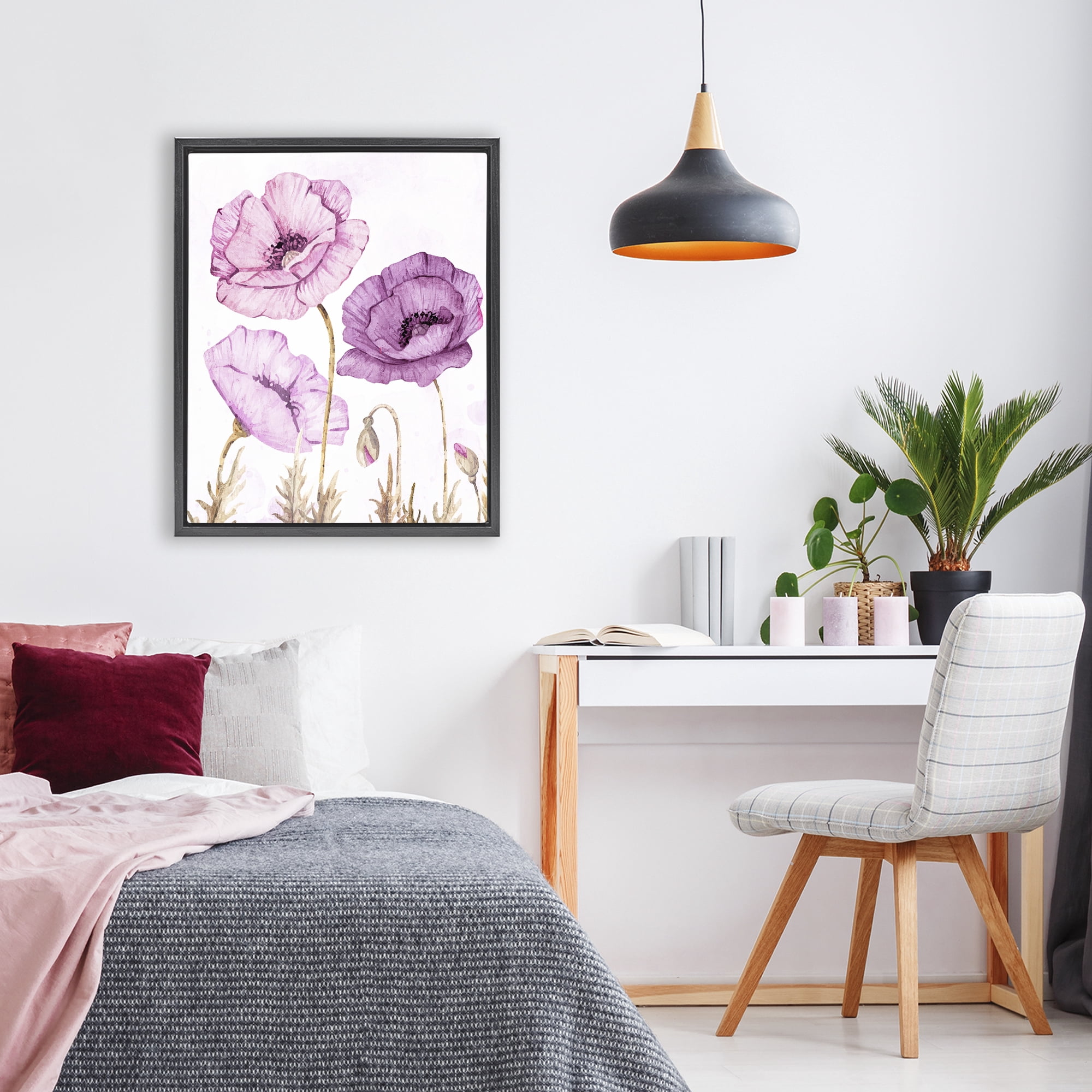 Stupell Industries Bright Poppies in Purple Black Framed Floater Canvas Wall Art, design by Kim Allen