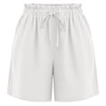 thumbnail image 3 of Sport Shorts Women's Wide Leg Shorts Fashion Comfy Drawstring Elastic Waist Loose Shorts Lightweight Faux Linen Shorts with Pockets ,White,S, 3 of 5