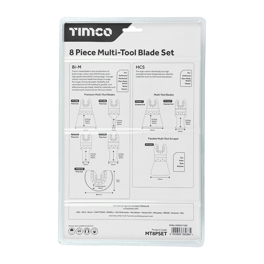 Timco - Multi-Tool Blade Sets - 8 Piece Set (Size Mixed - 1 Each)
