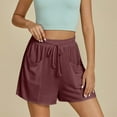 thumbnail image 5 of ABATAB Shorts for Women Solid Color Elastic Waist Casual Shorts Drawstring Summer Lounge Comfy Shorts with Deep Pockets, 5 of 6