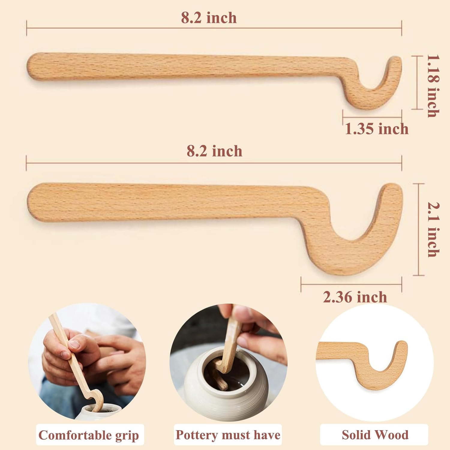 ABPETE Cup Pottery Clay Tools with Long Grip Handle,Vase Pots Making Clay Sculpture Tool Ceramic Throwing Stick for Pottery Shaping Molding(2Pcs)