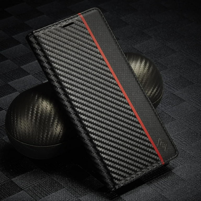 Wallet Case for Samsung Galaxy S9, Carbon Fiber Premium PU Leather