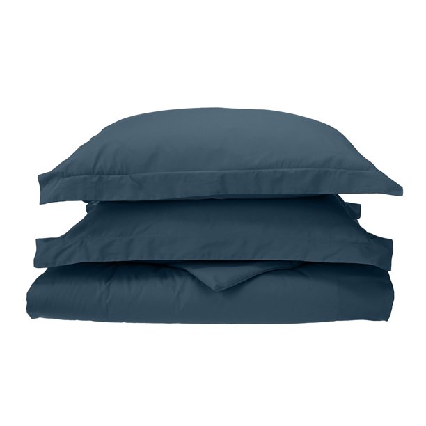Impressions Tierney Cotton Percale Duvet Cover Set, Twin, Navy Blue