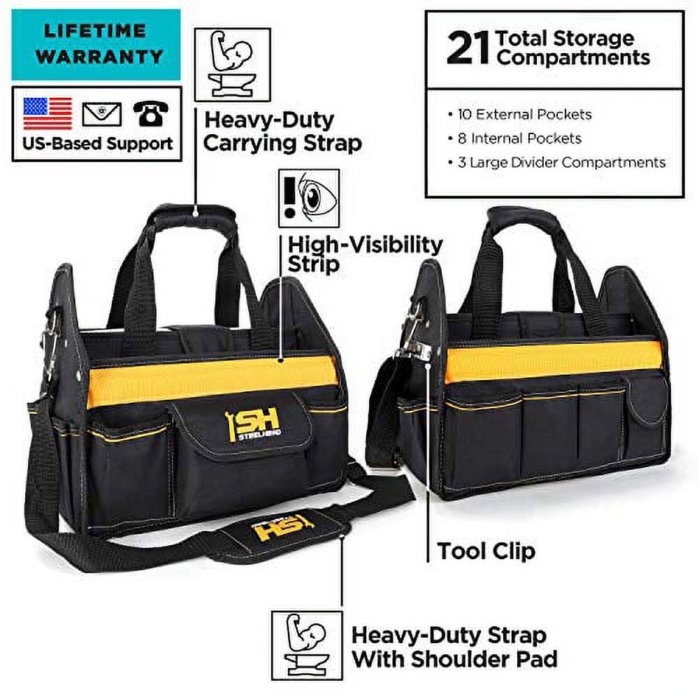 STEELHEAD 117-Piece Tool Set, Screwdriver Handle, 33 Bits, Screwdrivers, Pliers, Tape Measure, 9” Level, Hammer, Prybar, Wrenches, Scissors, Saw, Clamps, 14” Tool Tote, Home, Office, USA-Based Support - image 3 of 3