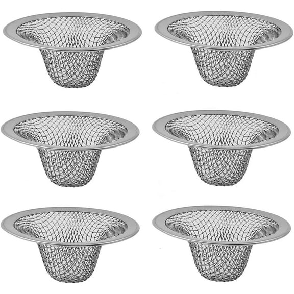 Monebena 6 Pack Bathroom Mesh Sink Drain Strainer - 2.12" Top / 1" Small Stainless Steel Hair Basket Catcher for Bathroom Sink, Lavatory, Balcony, Utility, RV, Floor Drain