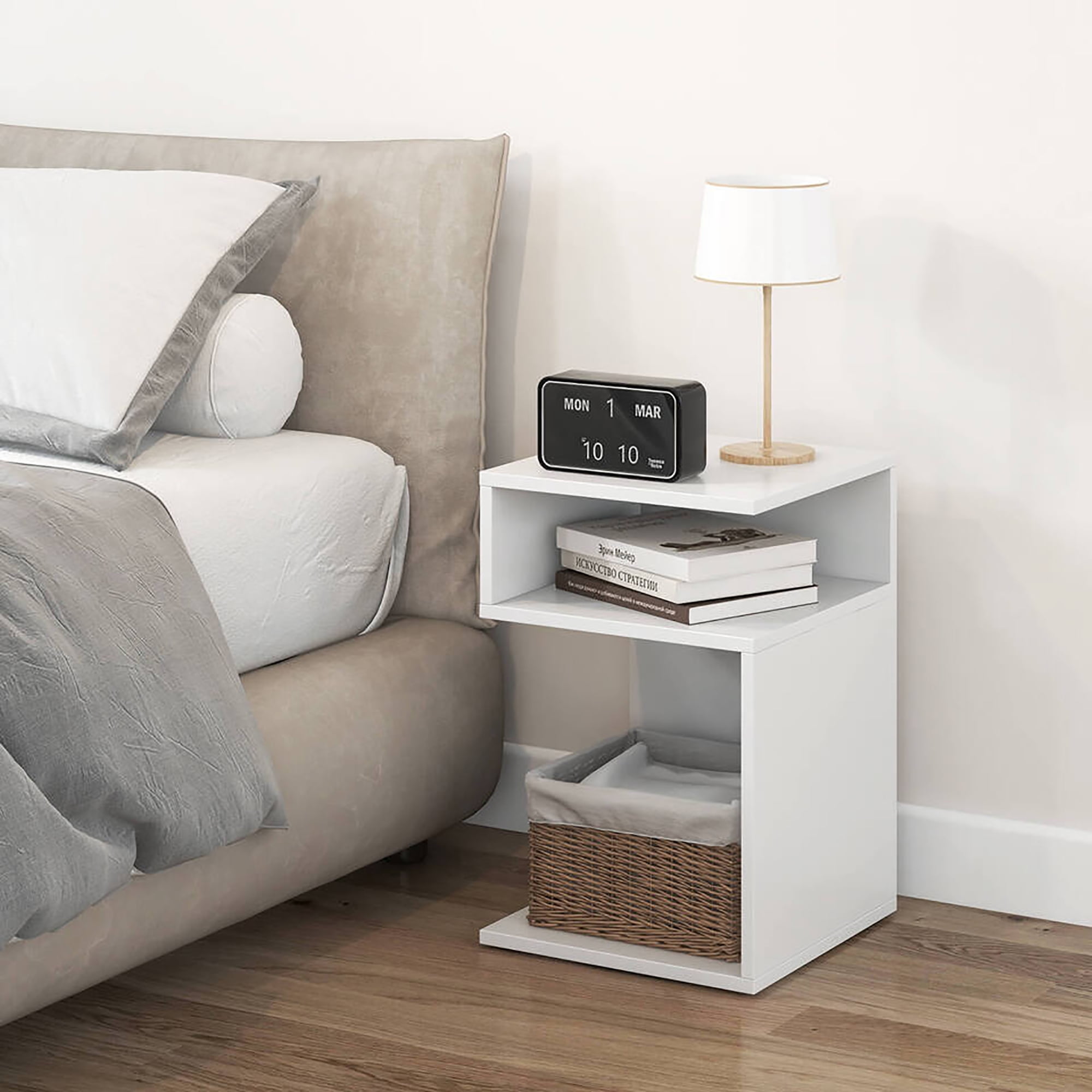 Gymax S-Shaped Side Table for Small Space Morden End Table w/S-Shaped Frame White