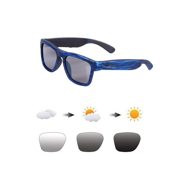 OhO Gafas inteligentes, gafas de sol polarizadas con altavoz Bluetooth, protección UV para deportes/exteriores y control de voz, unisex (lente de transición)