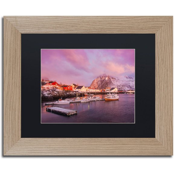 Trademark Fine Art "Hamn?y Harbor Light" Canvas Art by Michael Blanchette Photography Black Matte, Birch Frame