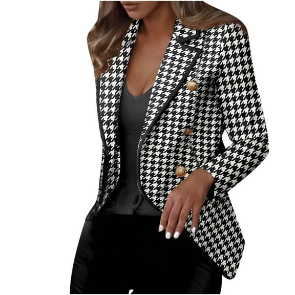 Inkach Women Business Attire Print Long Sleeve Suit Coat Tops Jacket