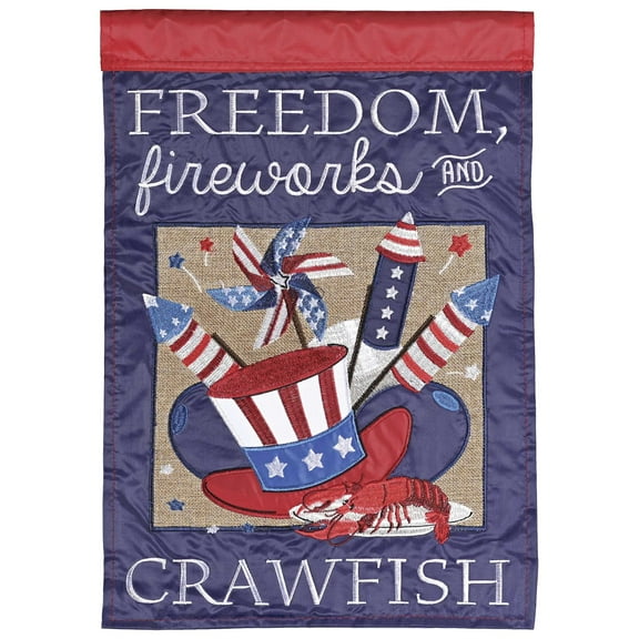 Dicksons Magnolia Garden Freedom Fireworks and Crawfish Red White Blue 42 x 29 Polyester Outdoor Garden Flag