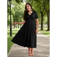 thumbnail image 6 of LapaPlus Women's Plus Size Summer Midi Dress - Elegant V-Neck A-Line Formal Dress with Pockets, Wedding Guest & Bridesmaid Dress, Solid Evening Party Dress, 6 of 14