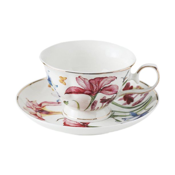 Taza de café de cerámica con plato. Fácil de limpiar. Diseño floral. Estilo británico. B